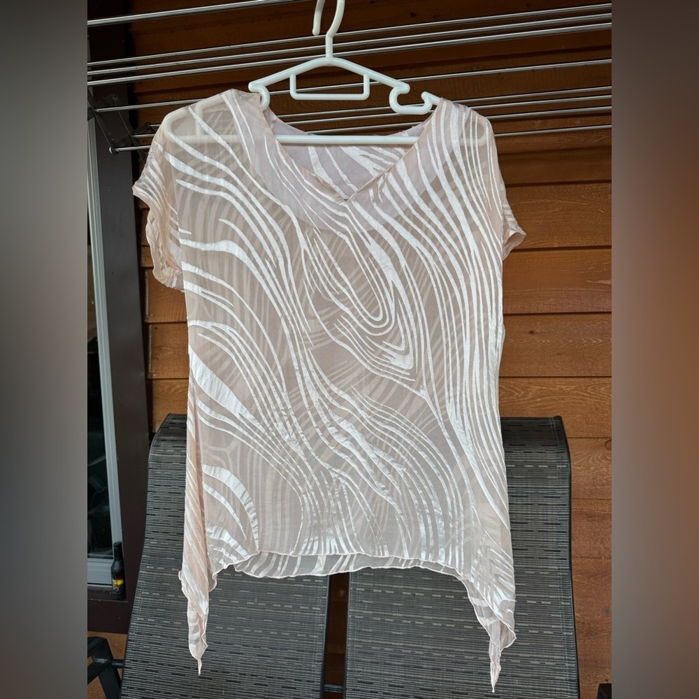 Elegant Sheer Lar-Fie Couture Peach shiny silk Top